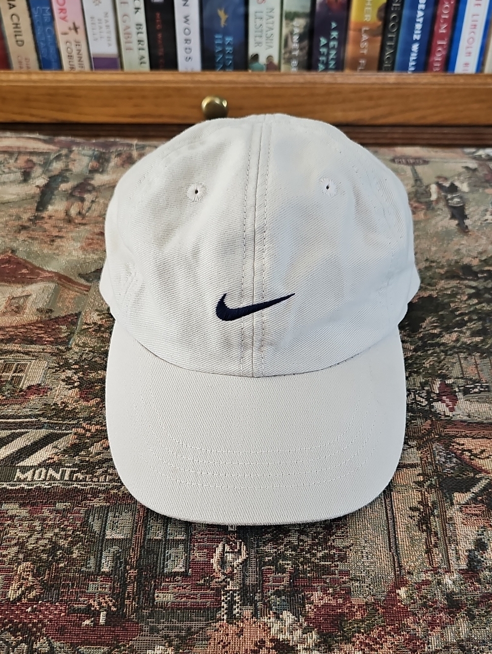 Nike Kids Tan Cap with Navy Swoosh